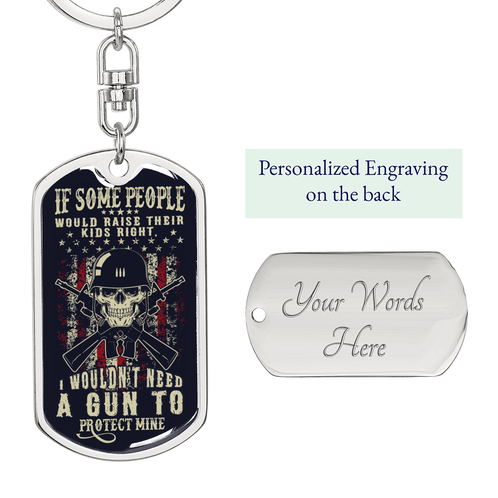 Gun Lover Protect Keychain Stainless Steel or 18k Gold Dog Tag Keyring-Express Your Love Gifts