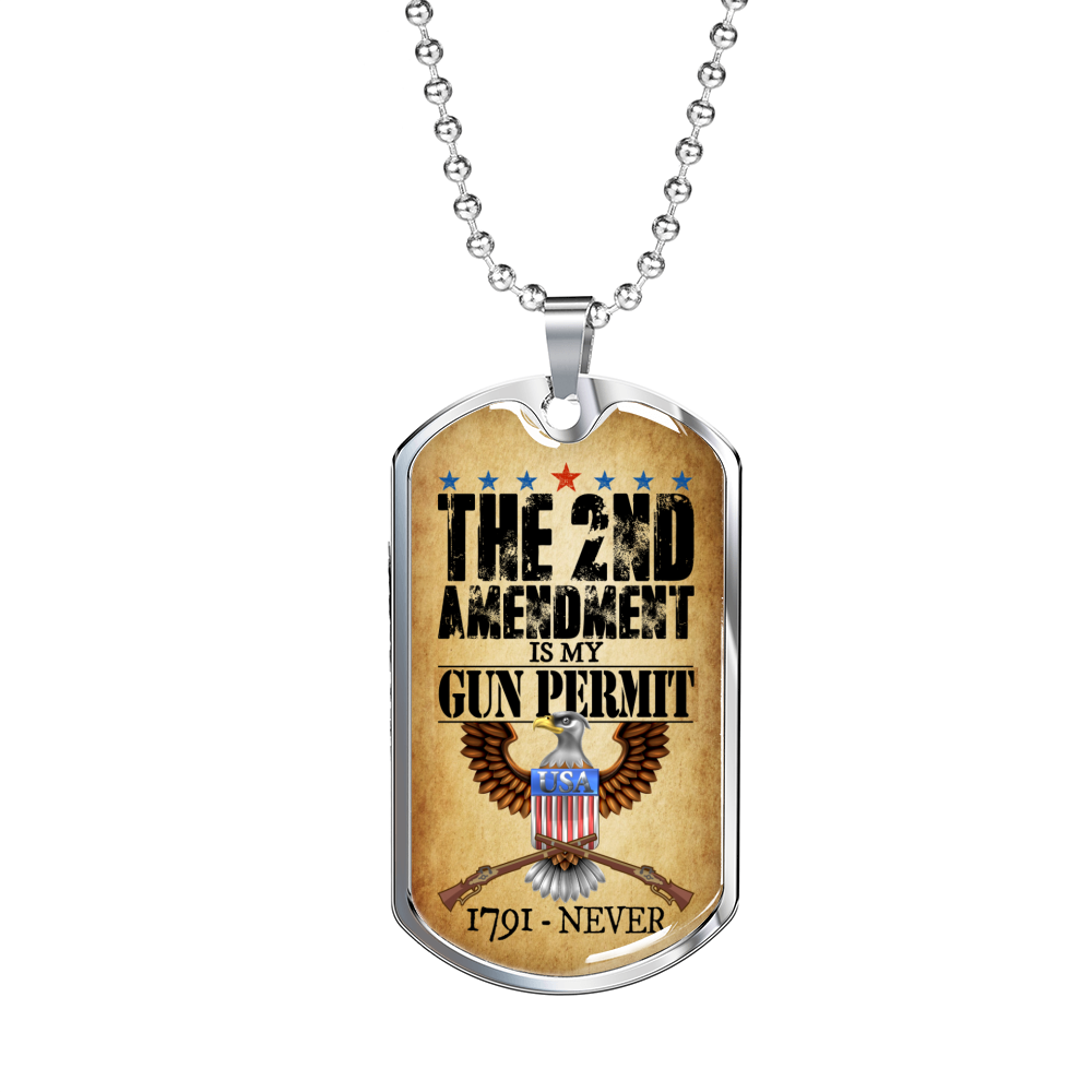 Gun Permit Dog Tag Stainless Steel or 18k Gold 24" Chain-Express Your Love Gifts