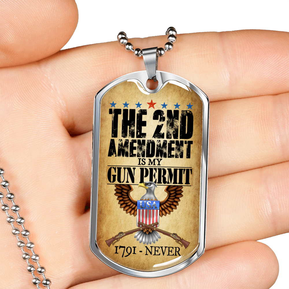 Gun Permit Dog Tag Stainless Steel or 18k Gold 24" Chain-Express Your Love Gifts
