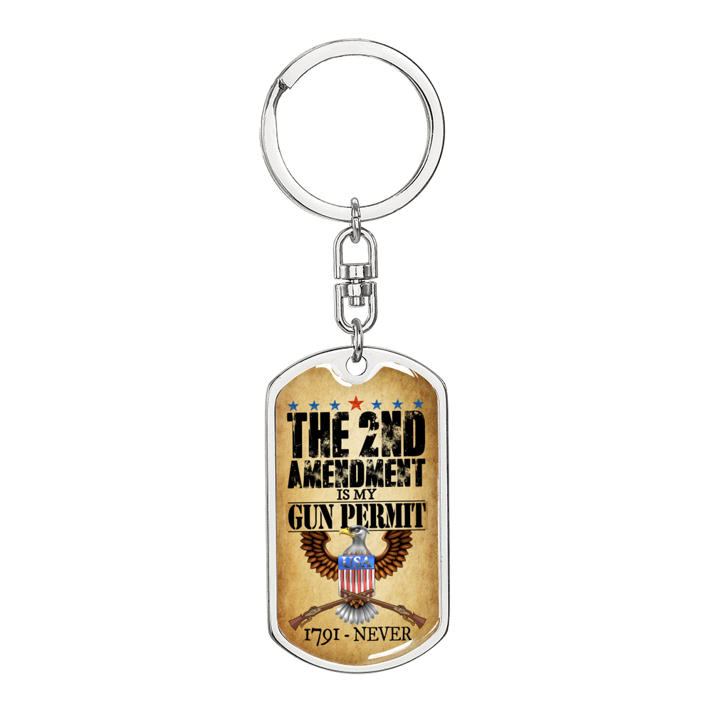 Gun Permit Swivel Keychain Dog Tag Stainless Steel or 18k Gold-Express Your Love Gifts