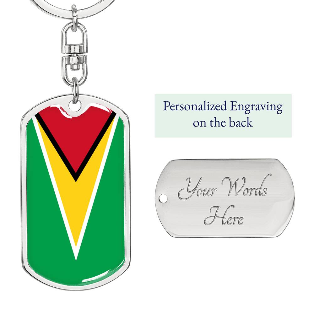 Guyana Flag Keychain Dog Tag Stainless Steel or 18k Gold-Express Your Love Gifts