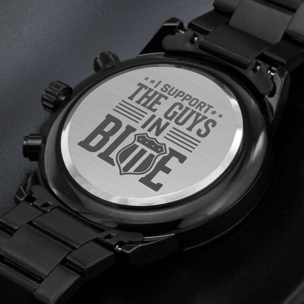 Guys In Blue Engraved Multifunction Policeman Men's Watch Stainless Steel W Copper Dial-Express Your Love Gifts