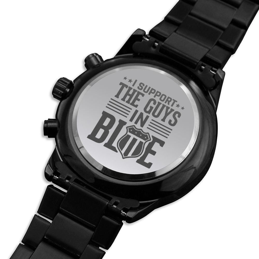 Guys In Blue Engraved Multifunction Policeman Men's Watch Stainless Steel W Copper Dial-Express Your Love Gifts