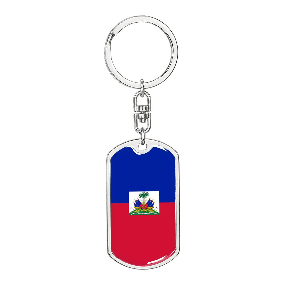 Haiti Flag Keychain Dog Tag Stainless Steel or 18k Gold Keyring-Express Your Love Gifts