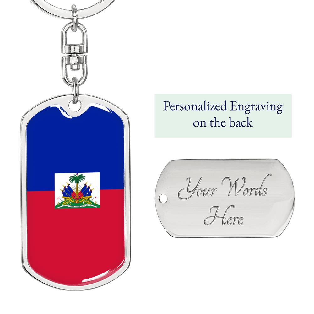 Haiti Flag Keychain Dog Tag Stainless Steel or 18k Gold Keyring-Express Your Love Gifts