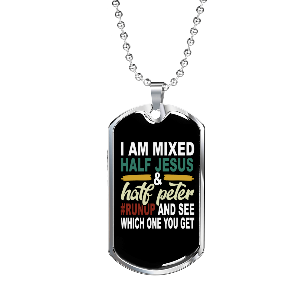 Half Jesus Half Peter Necklace Stainless Steel or 18k Gold Dog Tag 24" Chain-Express Your Love Gifts