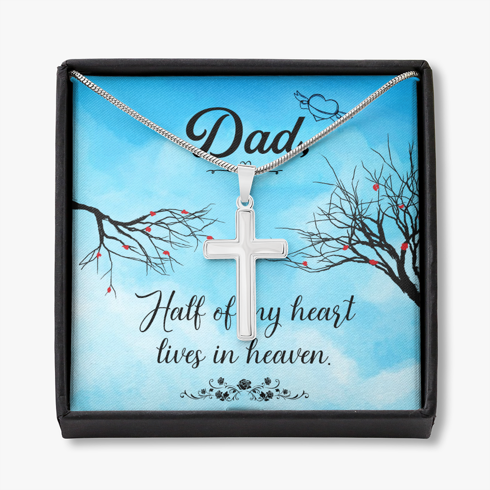 Half of My Heart Dad Memorial Gift Dad Memorial Cross Necklace Sympathy Gift Loss of Father Condolence Message Card-Express Your Love Gifts