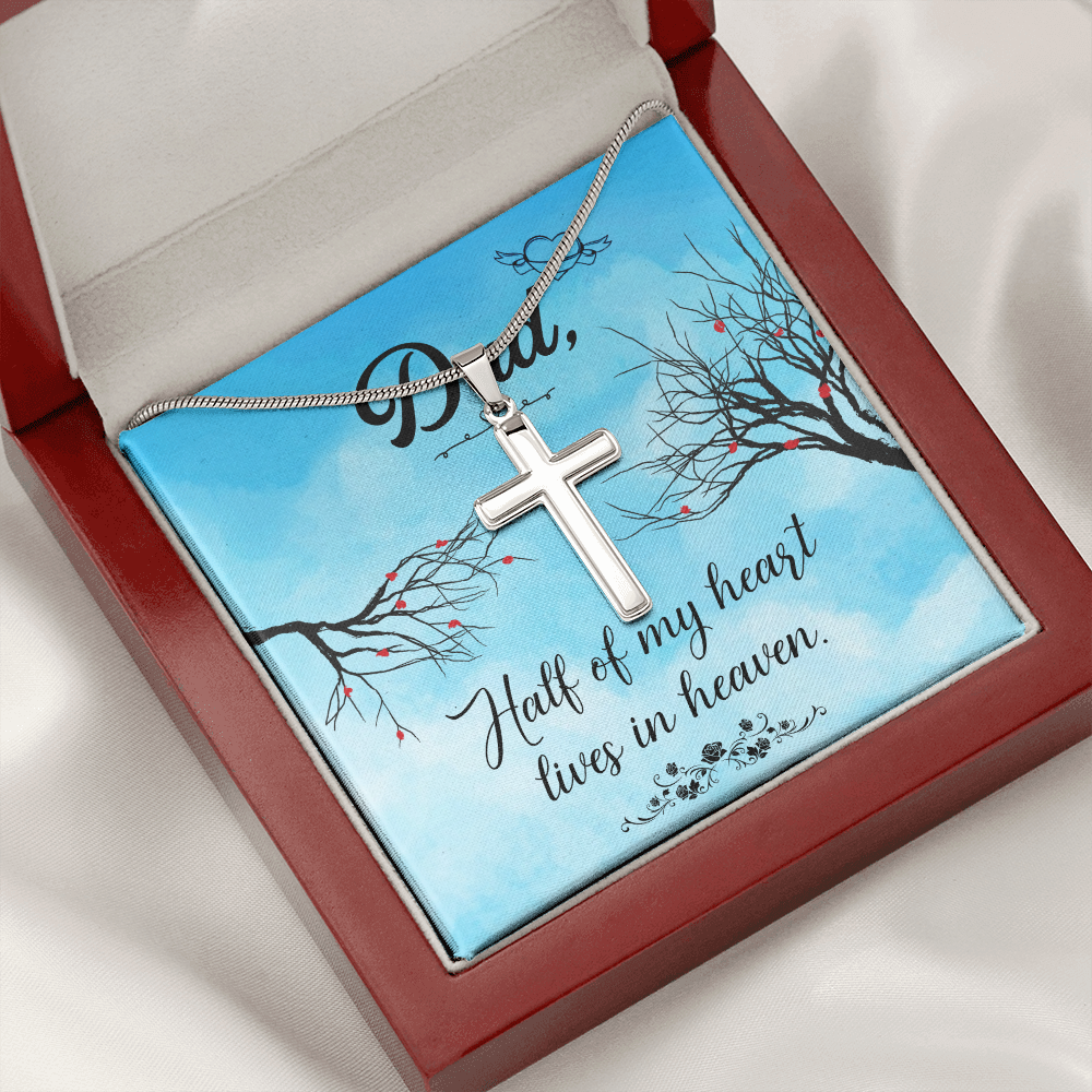 Half of My Heart Dad Memorial Gift Dad Memorial Cross Necklace Sympathy Gift Loss of Father Condolence Message Card-Express Your Love Gifts