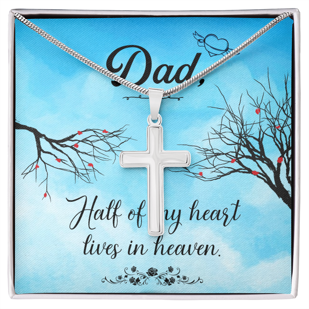 Half of My Heart Dad Memorial Gift Dad Memorial Cross Necklace Sympathy Gift Loss of Father Condolence Message Card-Express Your Love Gifts