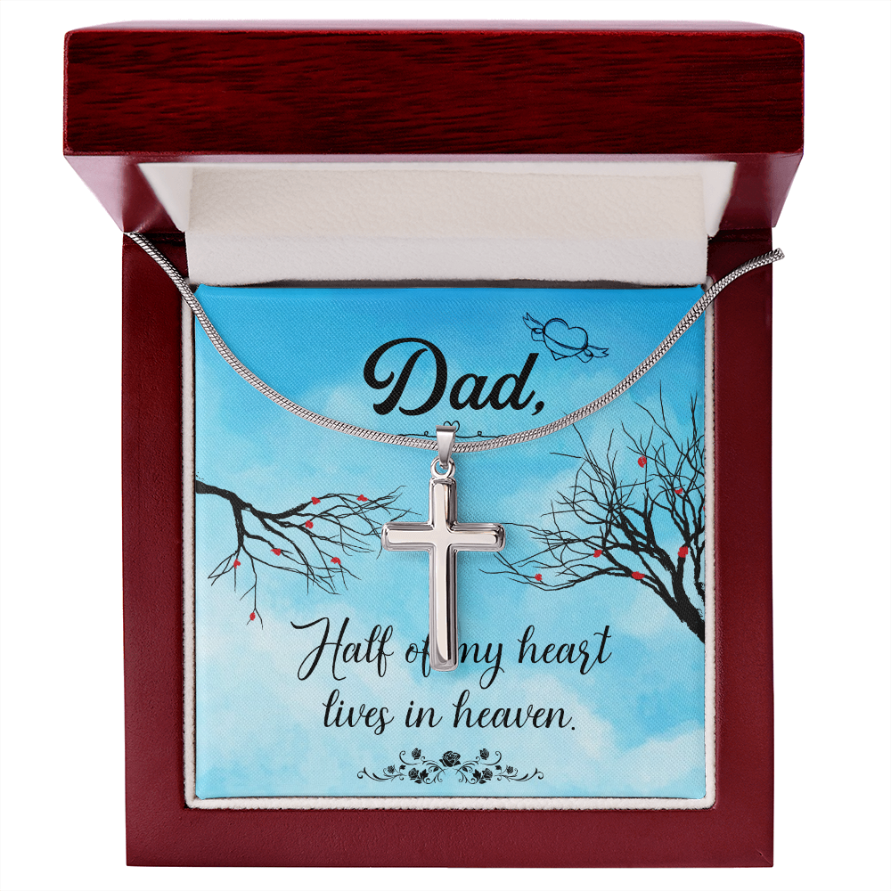 Half of My Heart Dad Memorial Gift Dad Memorial Cross Necklace Sympathy Gift Loss of Father Condolence Message Card-Express Your Love Gifts