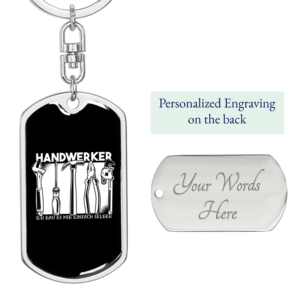 Handwerker Swivel Keychain Woodworker Dog Tag Stainless Steel or 18k Gold-Express Your Love Gifts