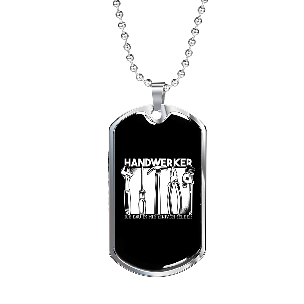 Handwerker Woodworker Dog Tag Stainless Steel or 18k Gold W 24"-Express Your Love Gifts