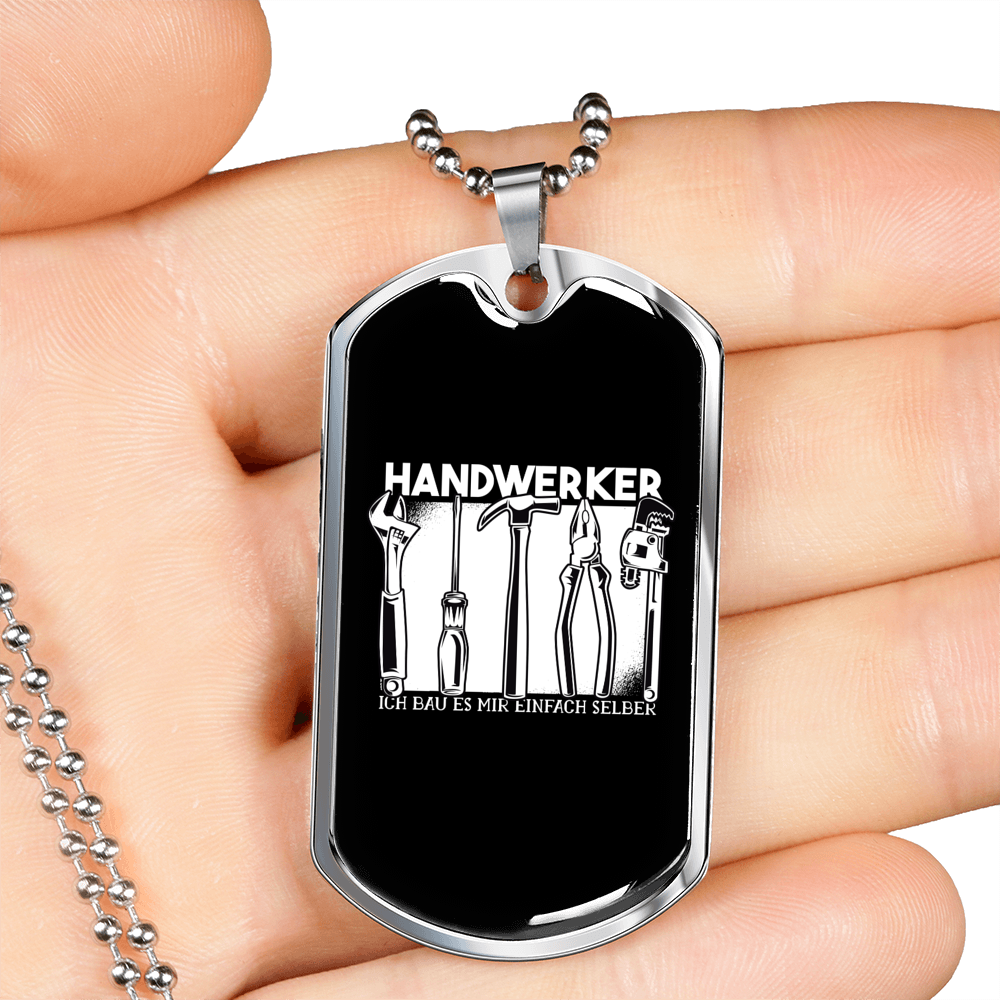 Handwerker Woodworker Dog Tag Stainless Steel or 18k Gold W 24"-Express Your Love Gifts
