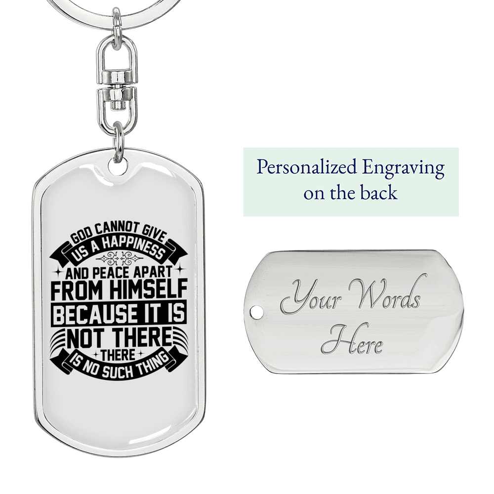 Happiness And Peace In God Keychain Stainless Steel or 18k Gold Dog Tag Keyring-Express Your Love Gifts