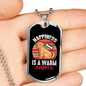 Happiness is a Warm Puppy Circle White Necklace Stainless Steel or 18k Gold Dog Tag 24" Chain-Express Your Love Gifts