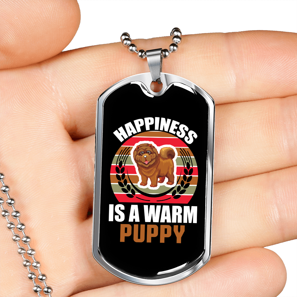 Happiness is a Warm Puppy Colored Necklace Stainless Steel or 18k Gold Dog Tag 24" Chain-Express Your Love Gifts