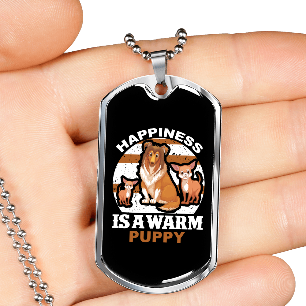 Happiness is a Warm Puppy Family Necklace Stainless Steel or 18k Gold Dog Tag 24" Chain-Express Your Love Gifts