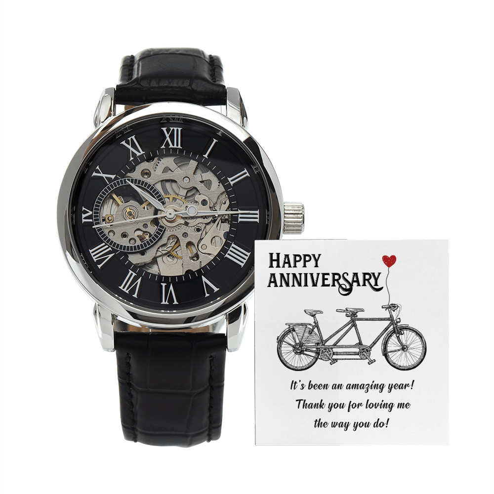 Happy Anniversary Its been an amazing years Men's Openwork Watch With Mahogany Box-Express Your Love Gifts