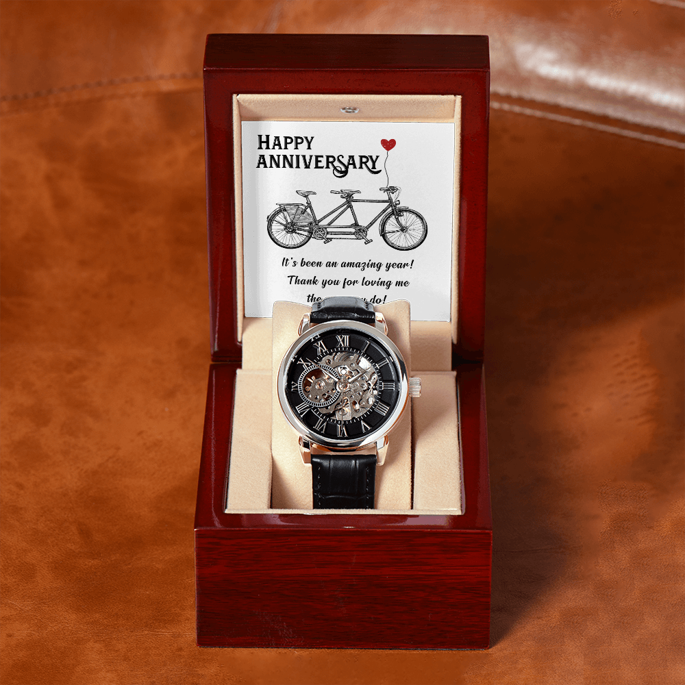Happy Anniversary Its been an amazing years Men's Openwork Watch With Mahogany Box-Express Your Love Gifts