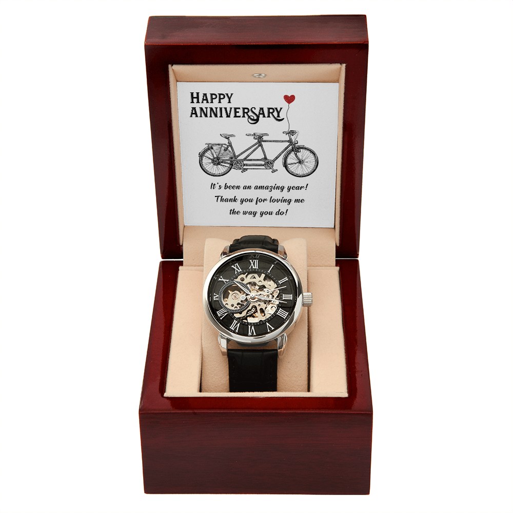 Happy Anniversary Its been an amazing years Men's Openwork Watch With Mahogany Box-Express Your Love Gifts