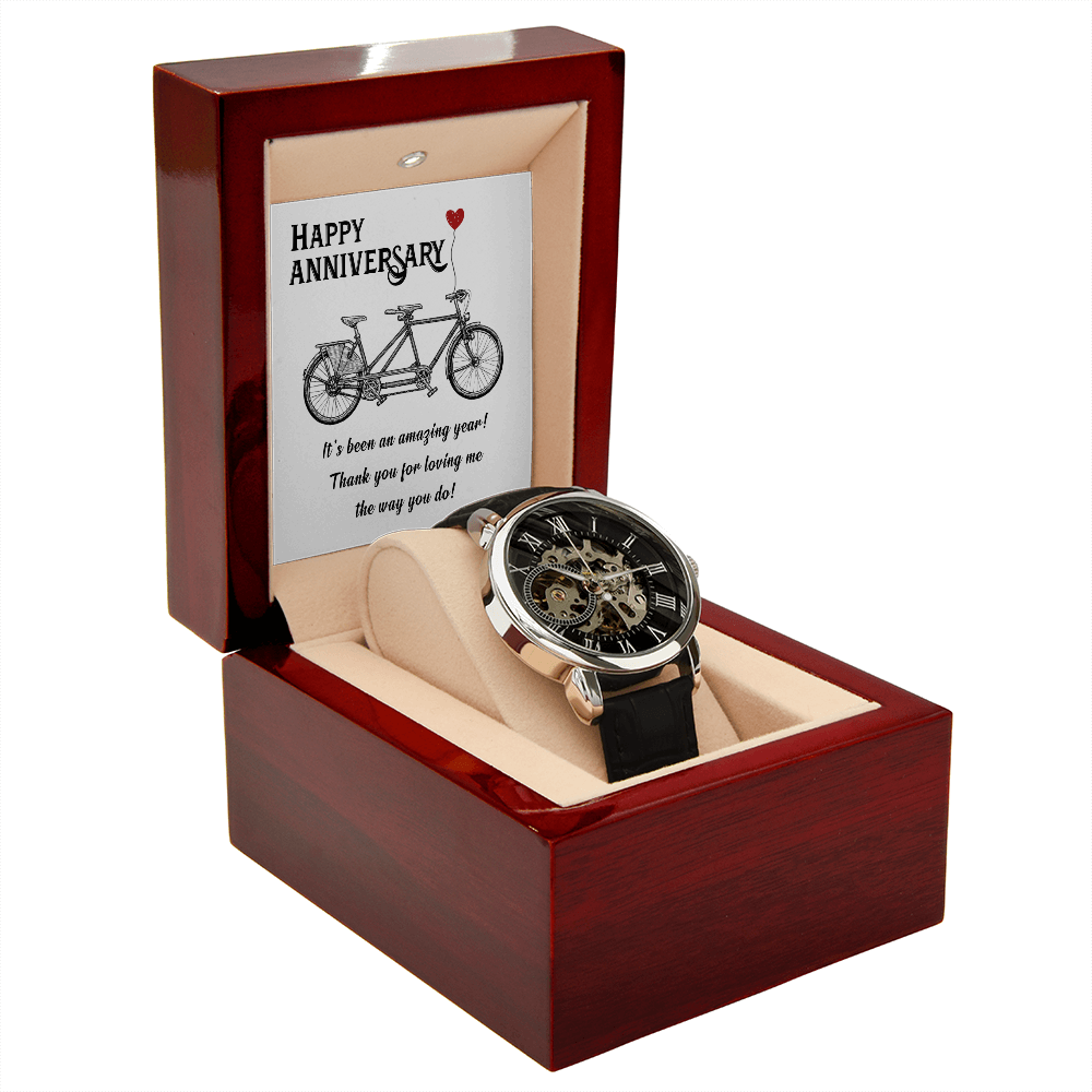 Happy Anniversary Its been an amazing years Men's Openwork Watch With Mahogany Box-Express Your Love Gifts