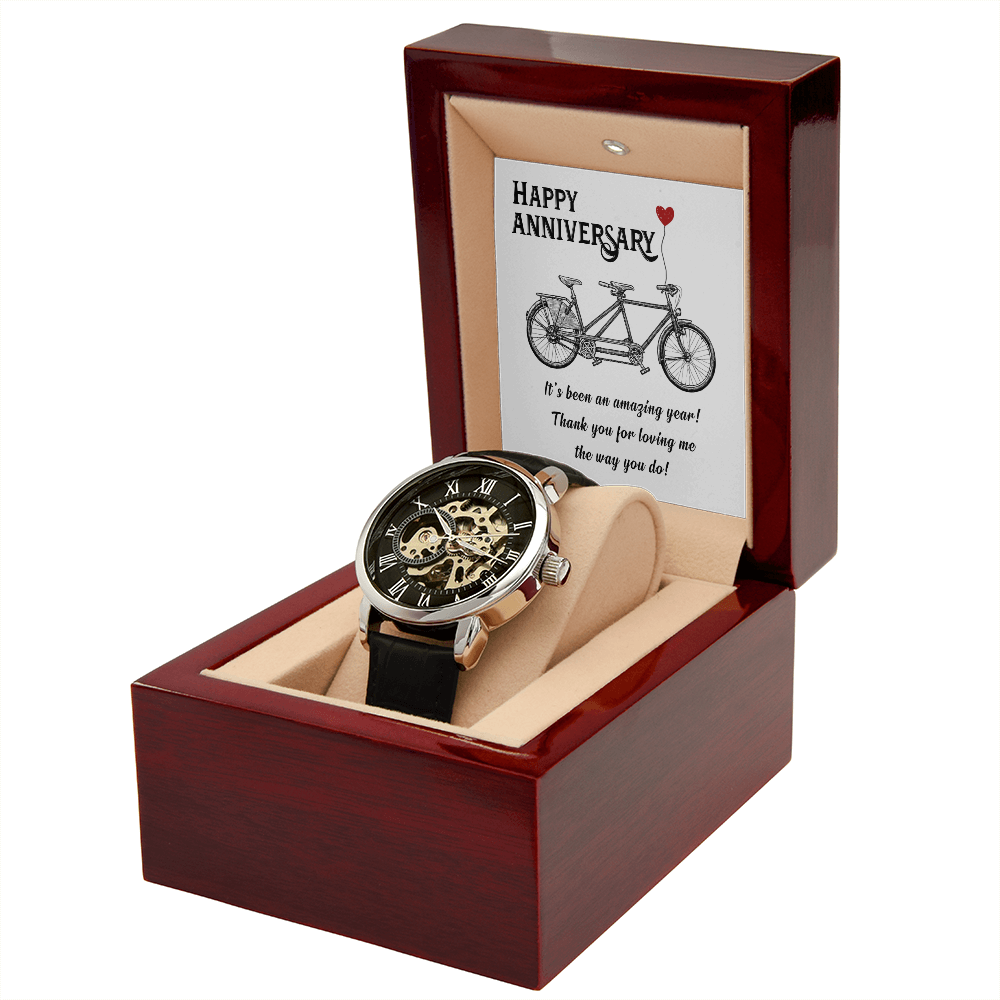 Happy Anniversary Its been an amazing years Men's Openwork Watch With Mahogany Box-Express Your Love Gifts