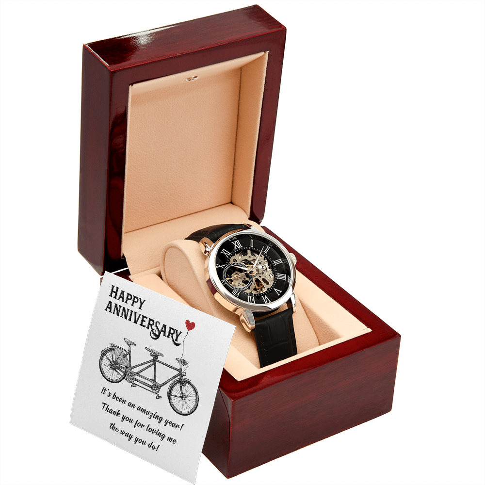 Happy Anniversary Its been an amazing years Men's Openwork Watch With Mahogany Box-Express Your Love Gifts