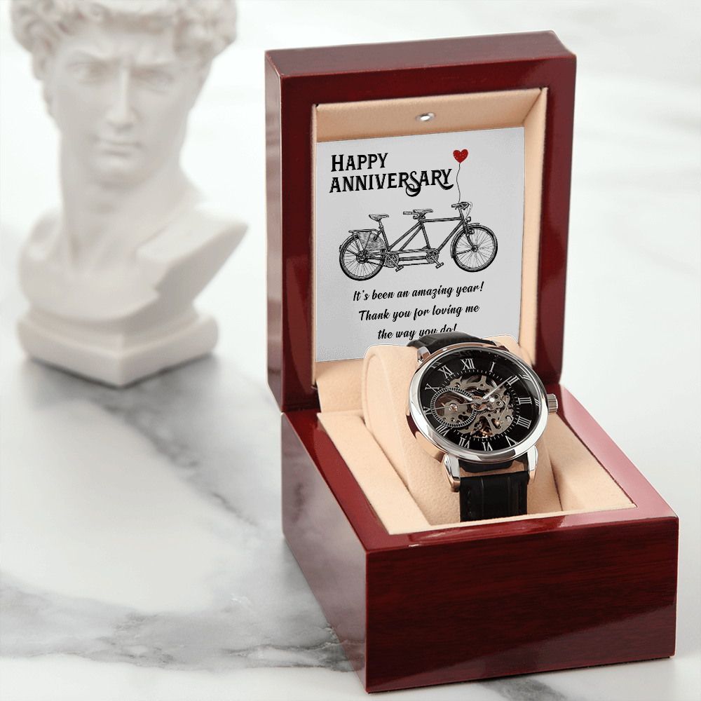 Happy Anniversary Its been an amazing years Men's Openwork Watch With Mahogany Box-Express Your Love Gifts