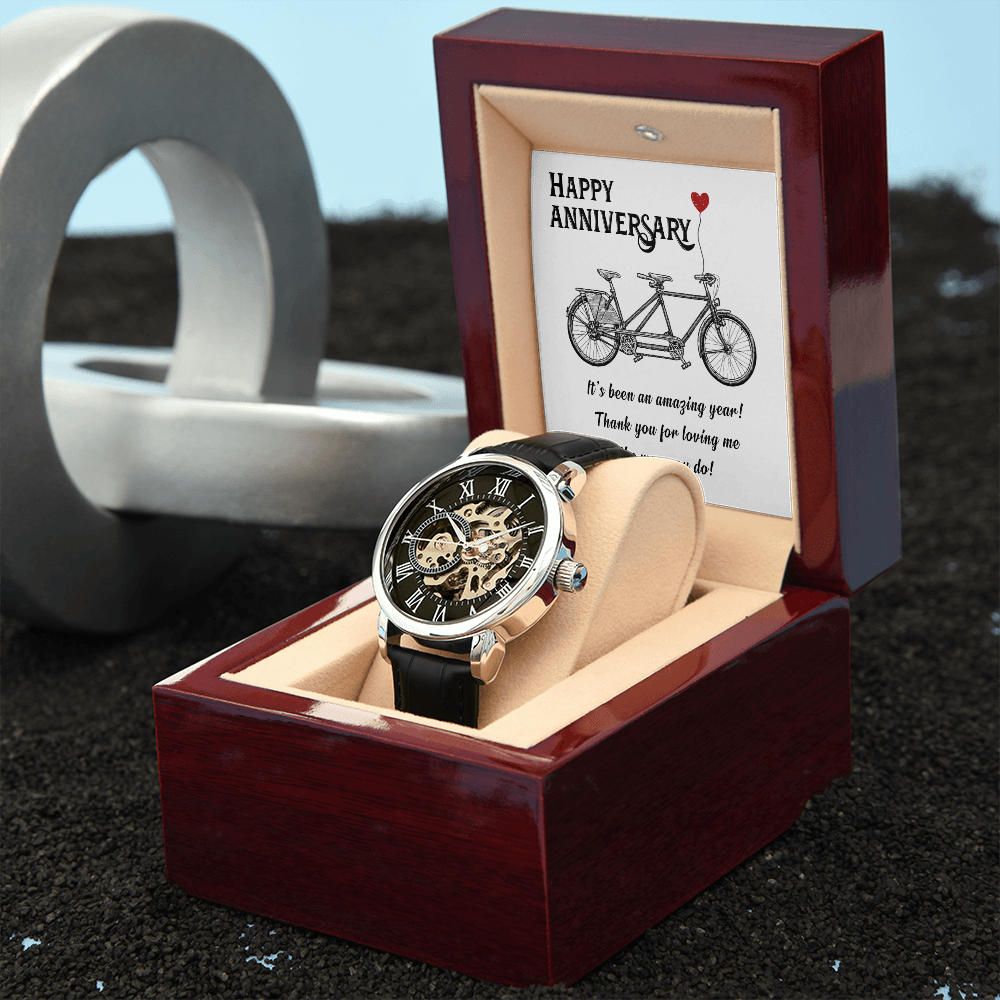 Happy Anniversary Its been an amazing years Men's Openwork Watch With Mahogany Box-Express Your Love Gifts