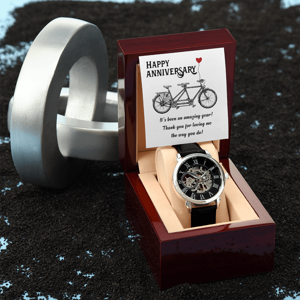 Happy Anniversary Its been an amazing years Men's Openwork Watch With Mahogany Box-Express Your Love Gifts