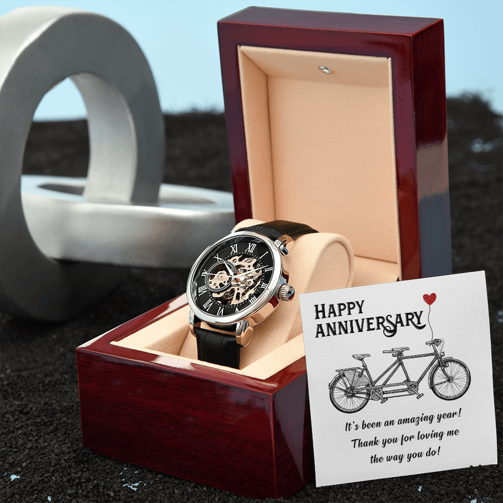 Happy Anniversary Its been an amazing years Men's Openwork Watch With Mahogany Box-Express Your Love Gifts