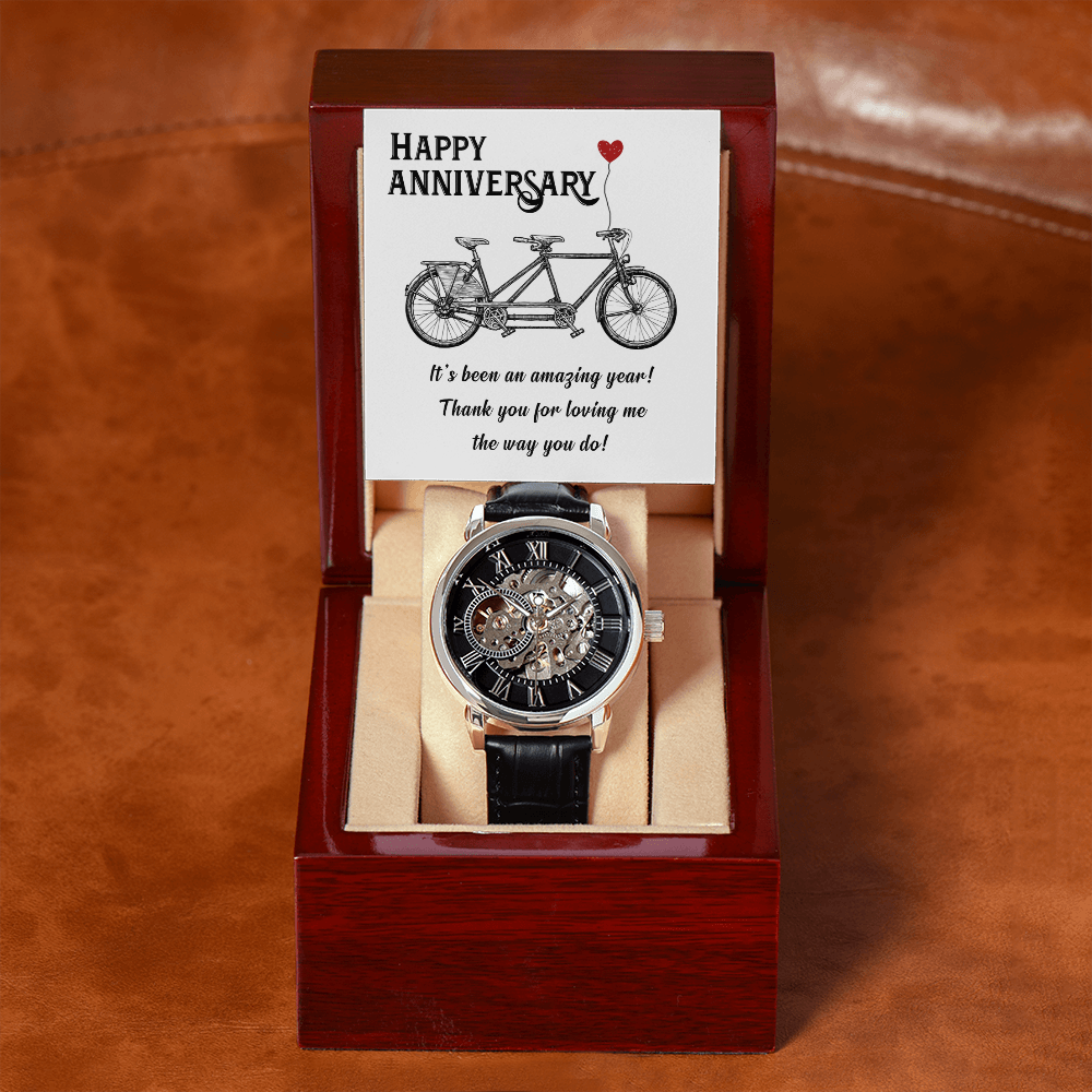 Happy Anniversary Its been an amazing years Men's Openwork Watch With Mahogany Box-Express Your Love Gifts