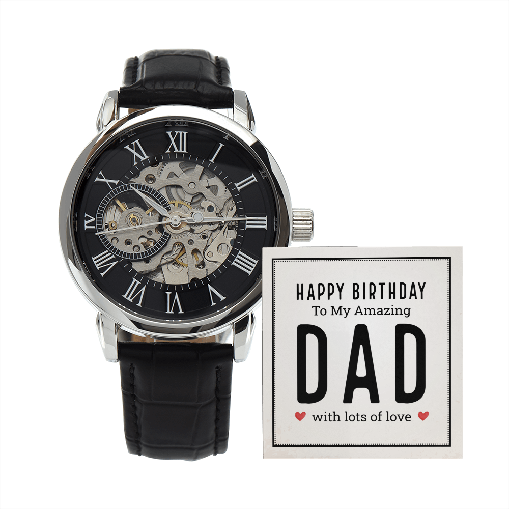 Happy Birthday to My Amazing Dad Men's Openwork Watch With Mahogany Box-Express Your Love Gifts