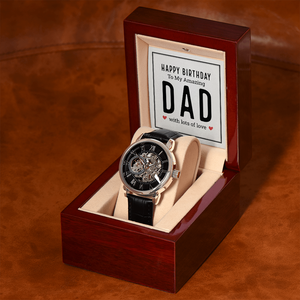 Happy Birthday to My Amazing Dad Men's Openwork Watch With Mahogany Box-Express Your Love Gifts