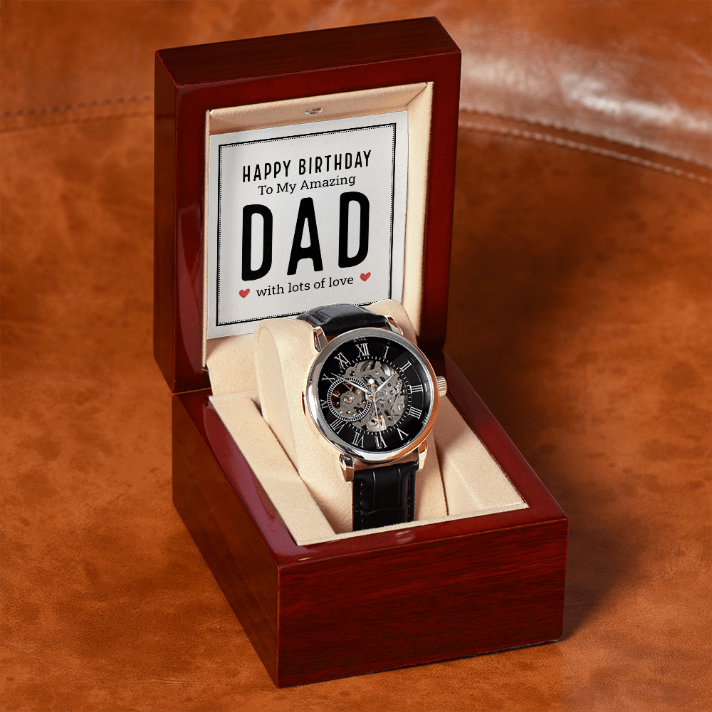 Happy Birthday to My Amazing Dad Men's Openwork Watch With Mahogany Box-Express Your Love Gifts