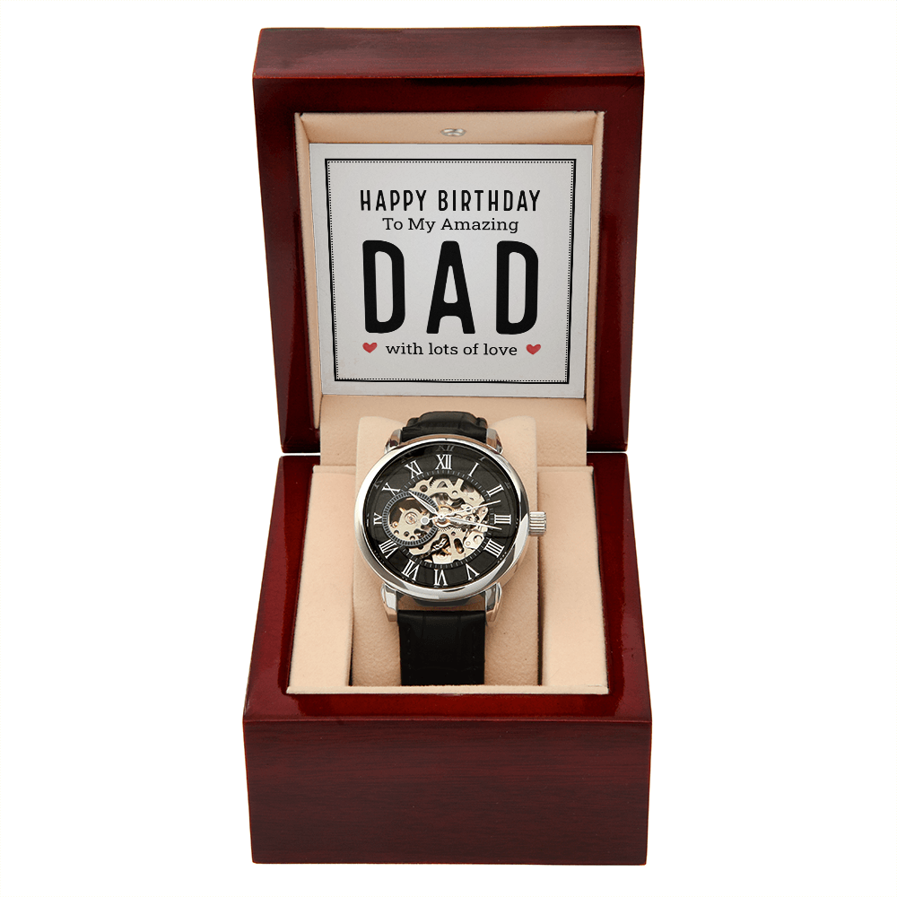Happy Birthday to My Amazing Dad Men's Openwork Watch With Mahogany Box-Express Your Love Gifts