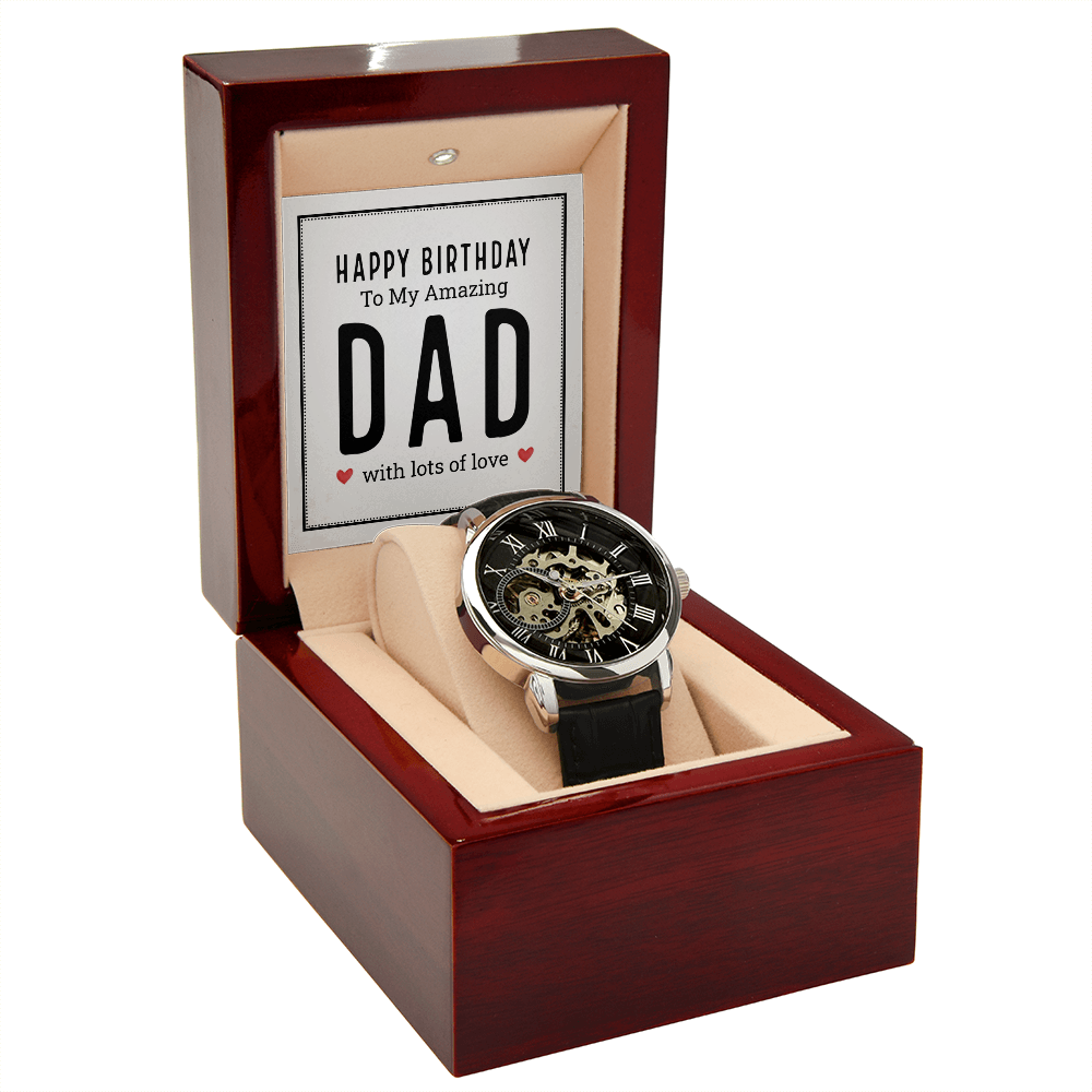 Happy Birthday to My Amazing Dad Men's Openwork Watch With Mahogany Box-Express Your Love Gifts