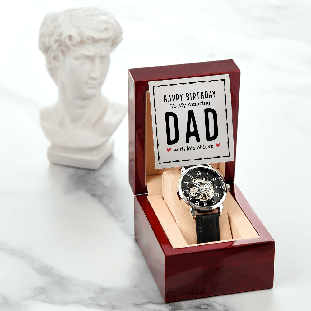 Happy Birthday to My Amazing Dad Men's Openwork Watch With Mahogany Box-Express Your Love Gifts