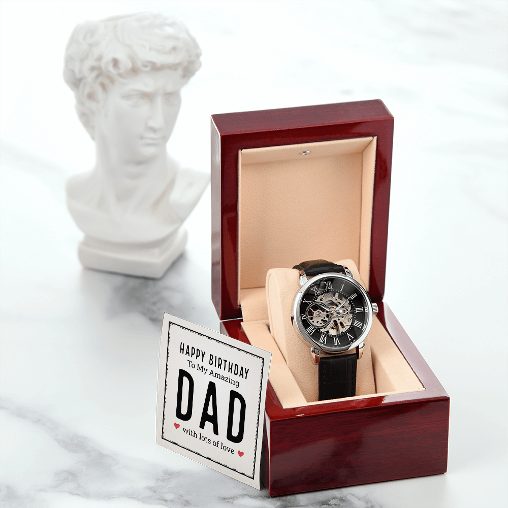Happy Birthday to My Amazing Dad Men's Openwork Watch With Mahogany Box-Express Your Love Gifts