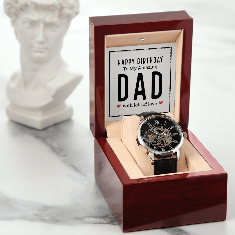 Happy Birthday to My Amazing Dad Men's Openwork Watch With Mahogany Box-Express Your Love Gifts