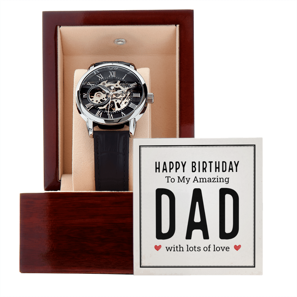 Happy Birthday to My Amazing Dad Men's Openwork Watch With Mahogany Box-Express Your Love Gifts