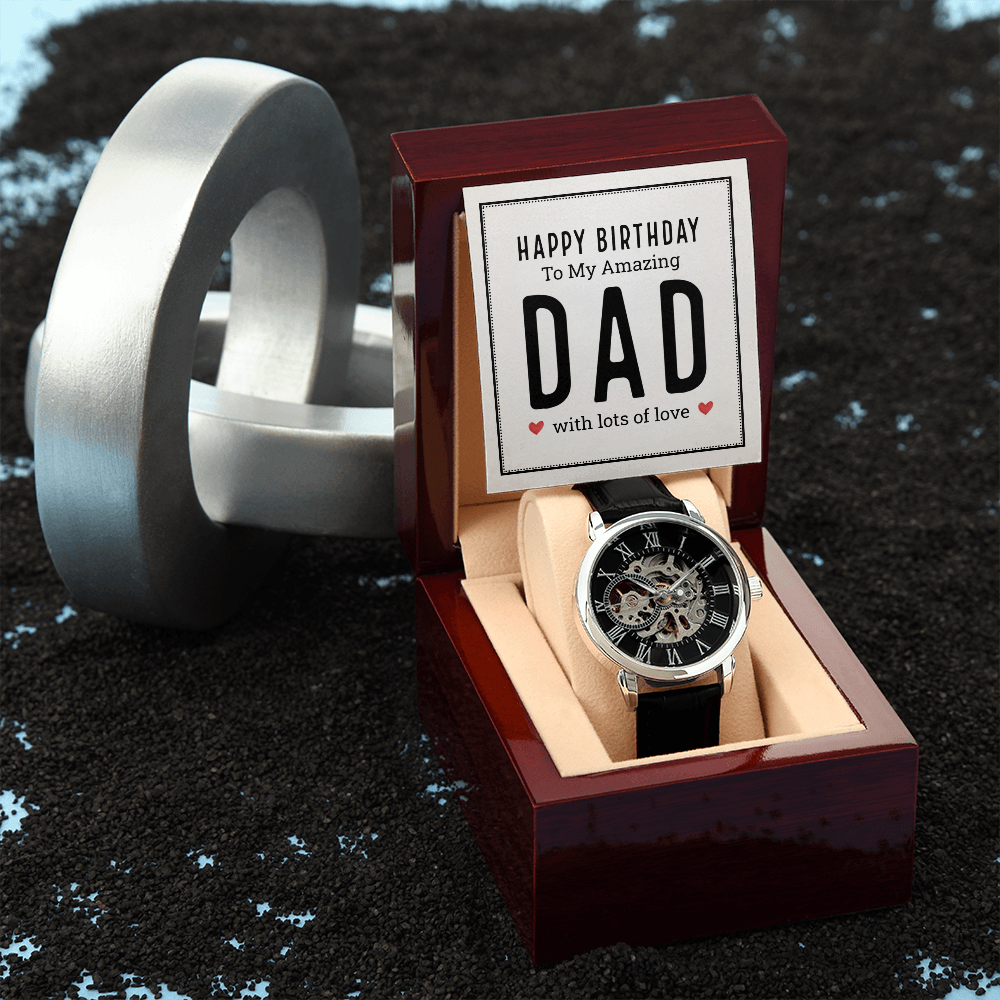 Happy Birthday to My Amazing Dad Men's Openwork Watch With Mahogany Box-Express Your Love Gifts