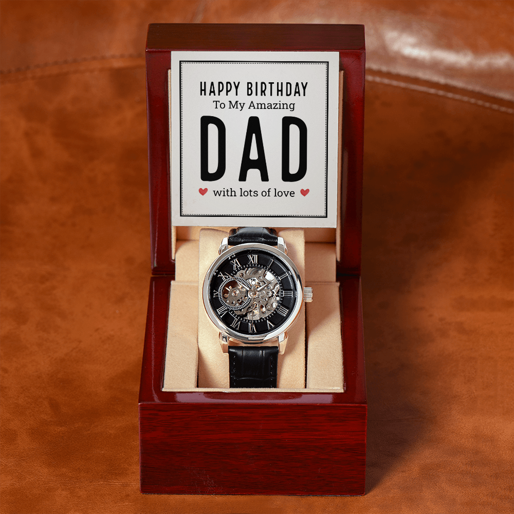 Happy Birthday to My Amazing Dad Men's Openwork Watch With Mahogany Box-Express Your Love Gifts