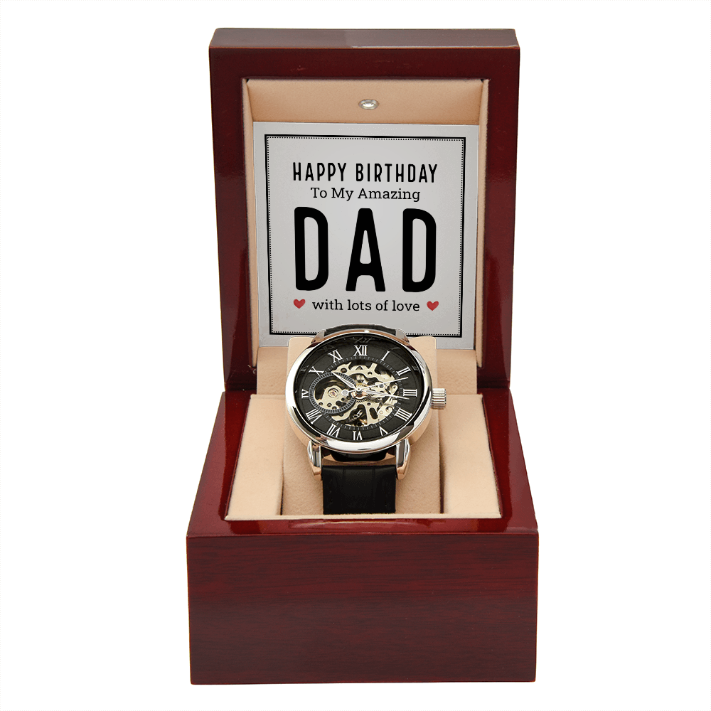 Happy Birthday to My Amazing Dad Men's Openwork Watch With Mahogany Box-Express Your Love Gifts
