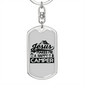 Happy Camper Black Keychain Stainless Steel or 18k Gold Dog Tag Keyring-Express Your Love Gifts