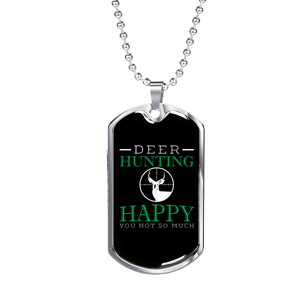 Happy Deer Hunting Necklace Stainless Steel or 18k Gold Dog Tag 24" Chain-Express Your Love Gifts