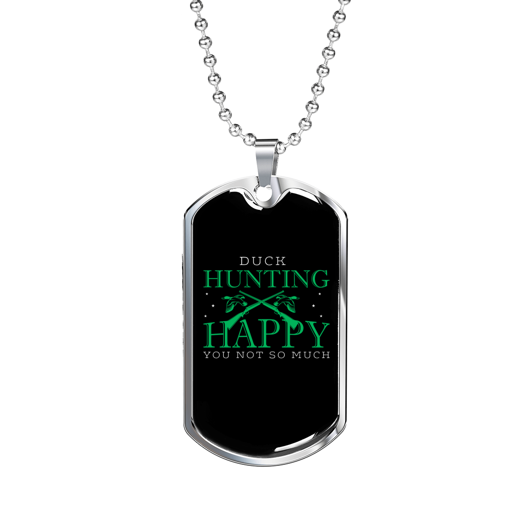 Happy Duck Hunting Green Necklace Stainless Steel or 18k Gold Dog Tag 24" Chain-Express Your Love Gifts