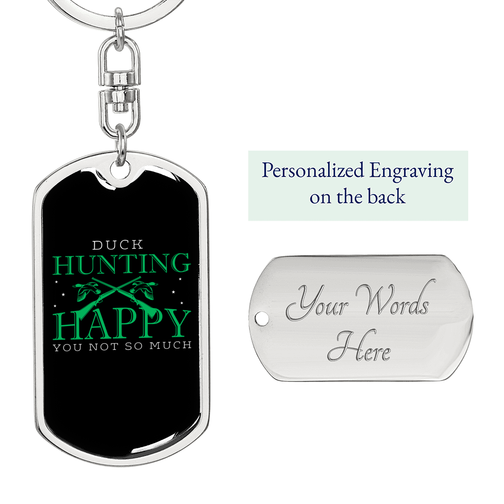 Happy Duck Hunting Keychain Gift Stainless Steel or 18k Gold Dog Tag Keyring-Express Your Love Gifts