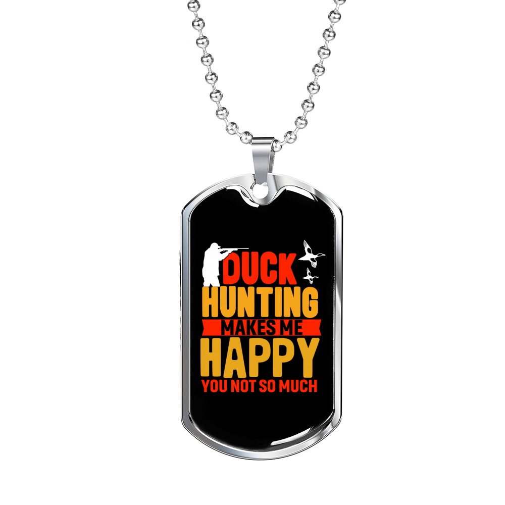 Happy Duck Hunting Necklace Stainless Steel or 18k Gold Dog Tag 24" Chain-Express Your Love Gifts