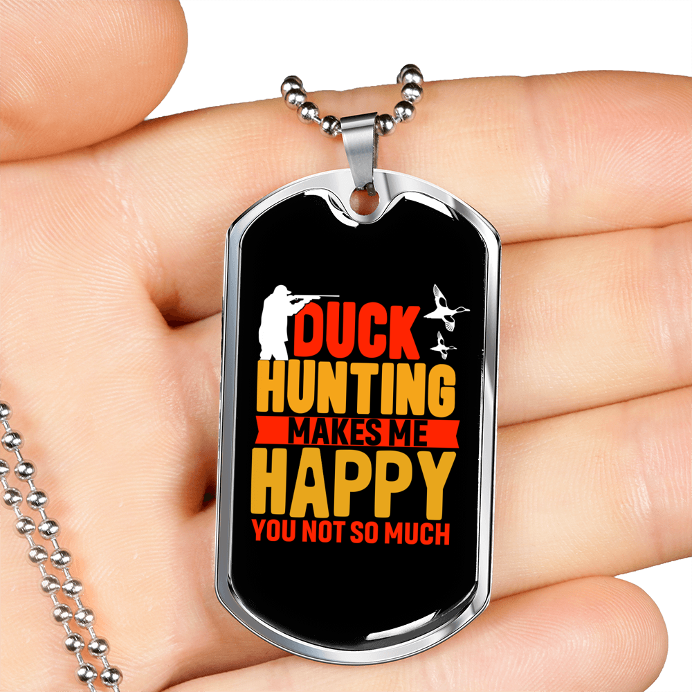Happy Duck Hunting Necklace Stainless Steel or 18k Gold Dog Tag 24" Chain-Express Your Love Gifts